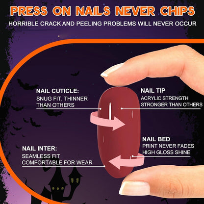 24 Halloween Press On Nails - Rot Schwarz Gradient Kunstnägel Set