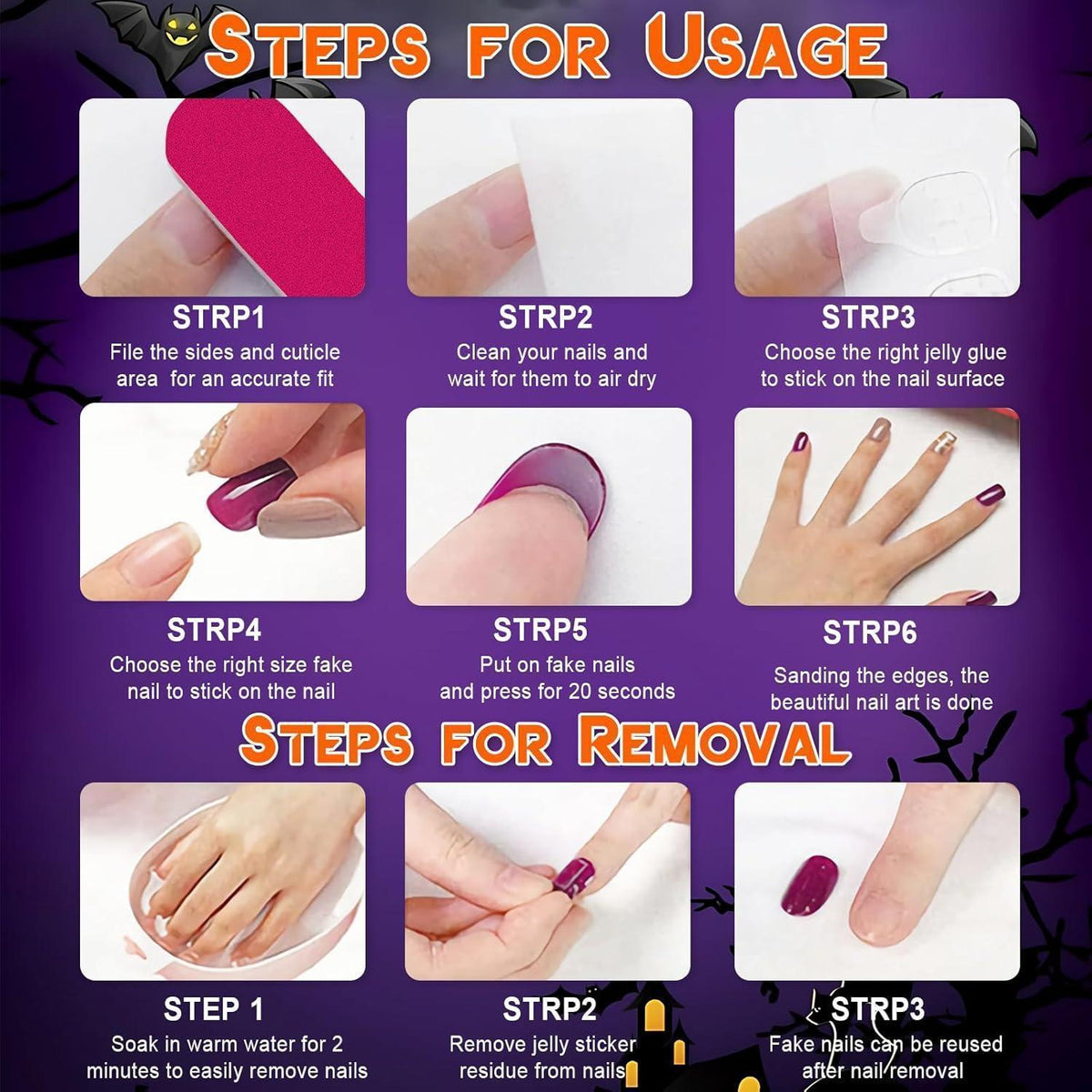 24 Halloween Press On Nails - Rot Schwarz Gradient Kunstnägel Set