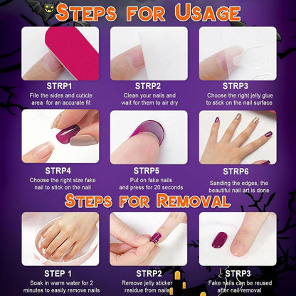 24 Halloween Press On Nails - Rot Schwarz Gradient Kunstnägel Set