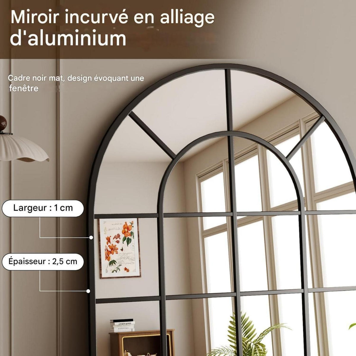 Koonmi Gitter Wandspiegel Schwarz 90x60 cm – Dekorativer Spiegel