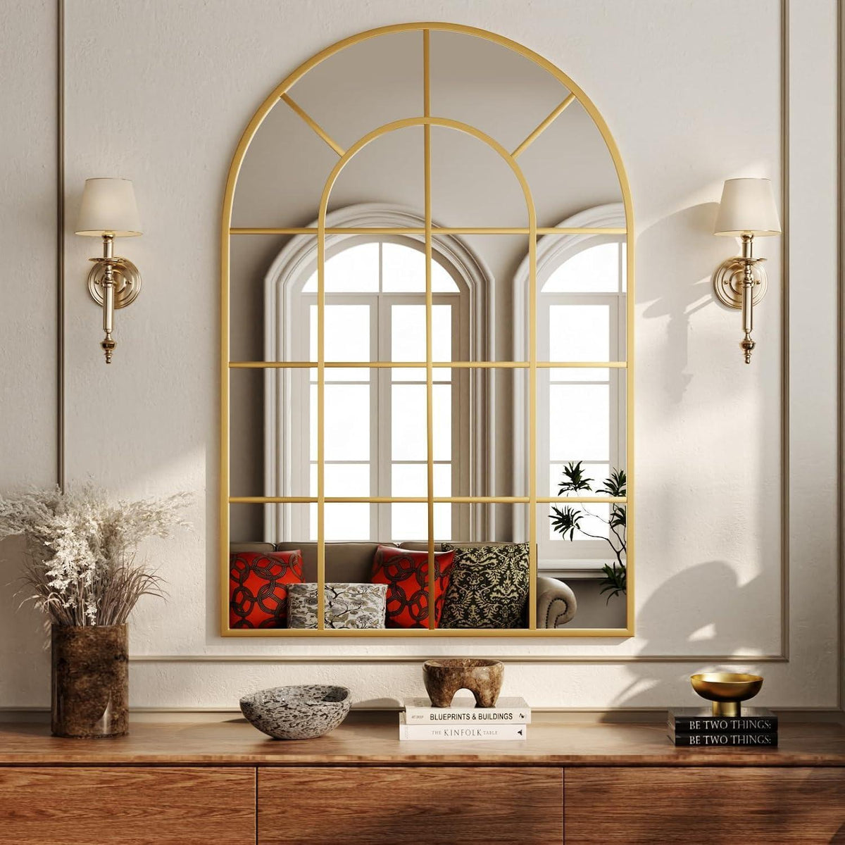 Koonmi Gitter Wandspiegel Gold 90x60 cm – Dekorativer Spiegel