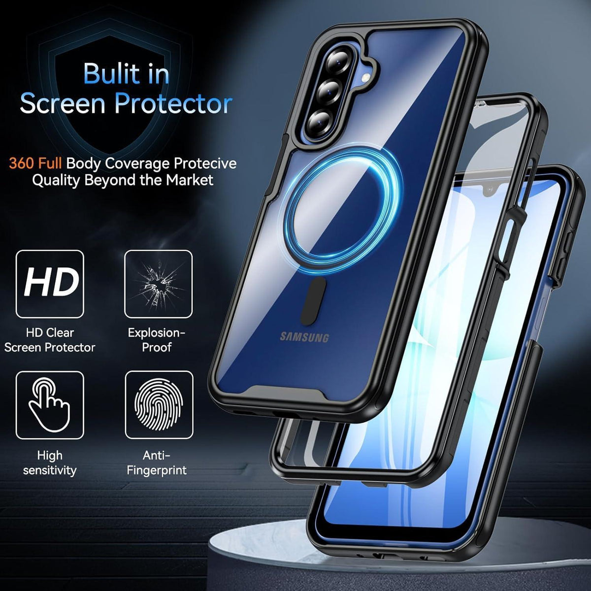 360° Handyhülle mit Displayschutz für Samsung Galaxy A17 5G (Schwarz)