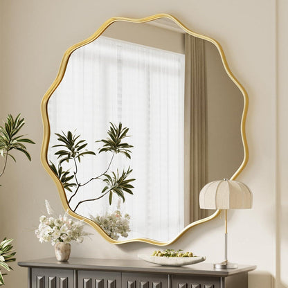 Runder Wandspiegel mit gewelltem Rand, Gold 105cm