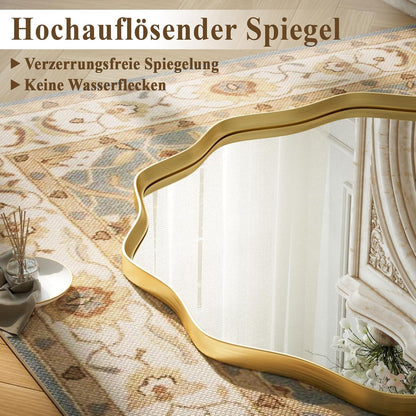 Runder Wandspiegel mit gewelltem Rand, Gold 105cm