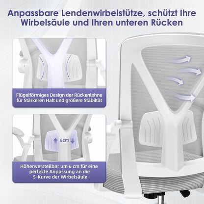 Ergonomischer Bürostuhl mit Lendenstütze und Wippfunktion, Grau