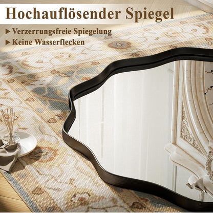 Runder Wandspiegel mit gewelltem Rand, 105 cm Schwarz