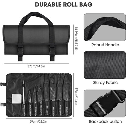 12-teiliges Küchenmesser-Set Edelstahl mit Wetzstahl & Tasche