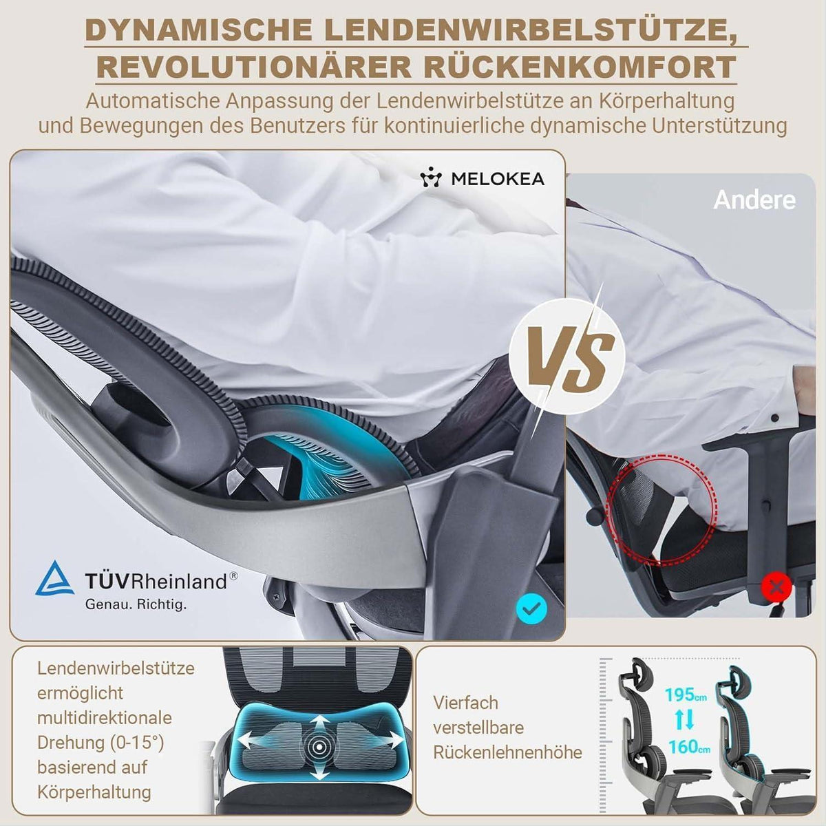 Ergonomischer Bürostuhl mit Lendenwirbelstütze, 200 kg belastbar
