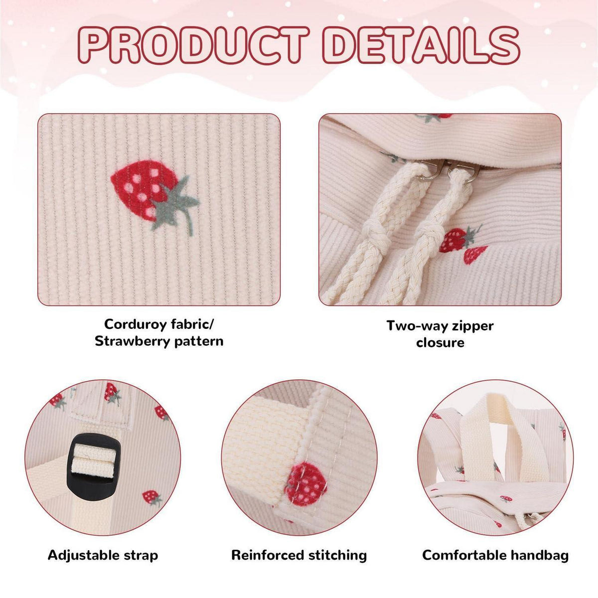 Erdbeer Rucksack Mädchen – Kawaii Schulrucksack für Teenager