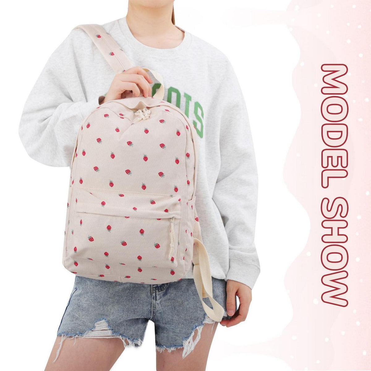Erdbeer Rucksack Mädchen – Kawaii Schulrucksack für Teenager