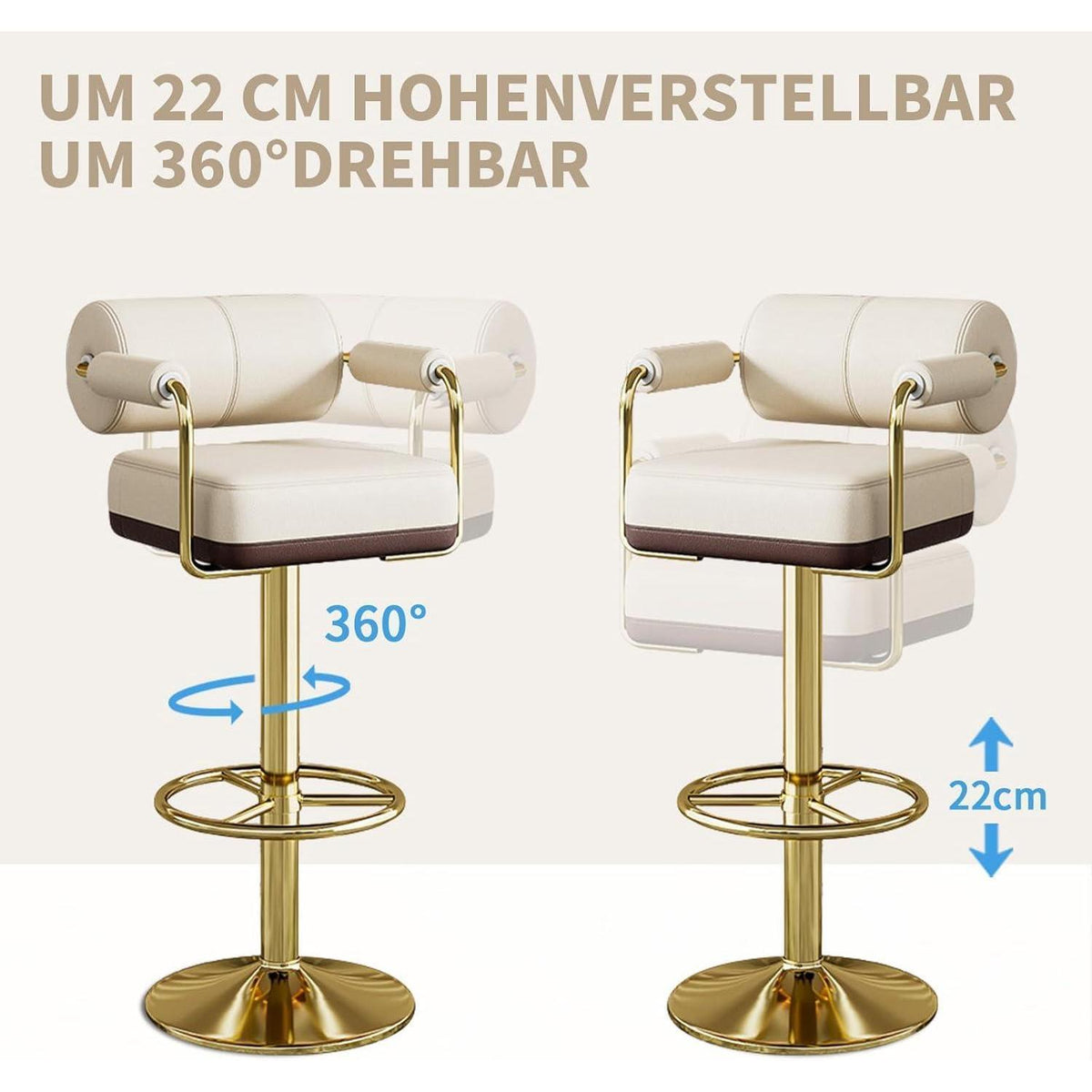 Vigosit Barhocker Set Höhenverstellbar, Drehbar & Gepolstert, Weiss