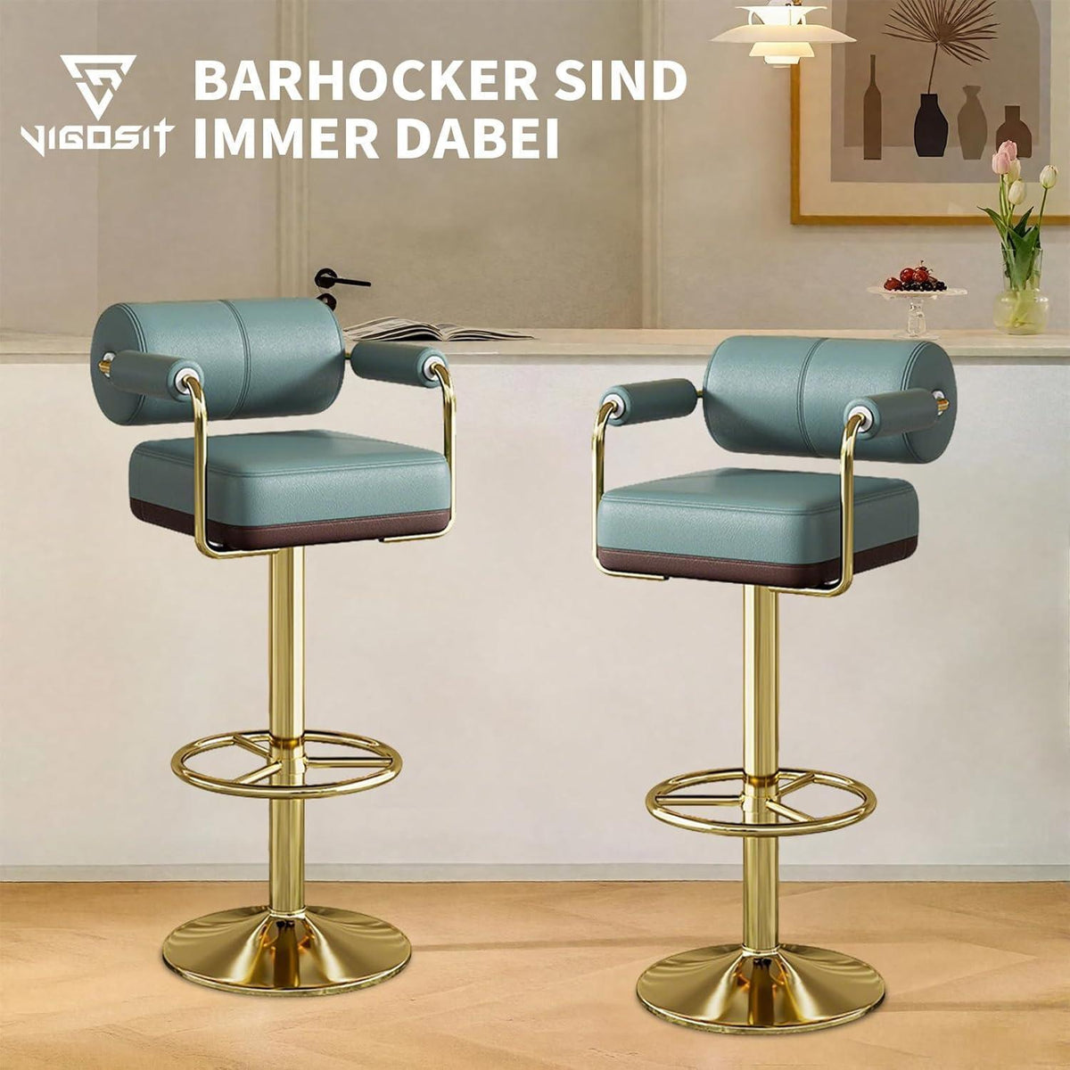 Vigosit Barhocker Set Höhenverstellbar, Drehbar & Gepolstert, Grün