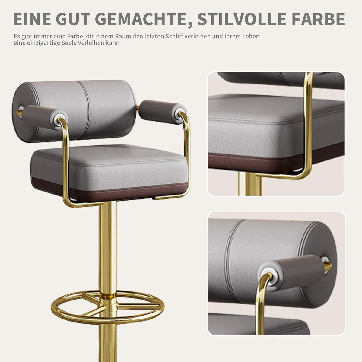 Vigosit Barhocker Set Höhenverstellbar, Grau – Komfortabler Tresenhocker mit Lehne