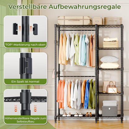 Freistehender Kleiderständer mit Regalen & Kleiderstangen