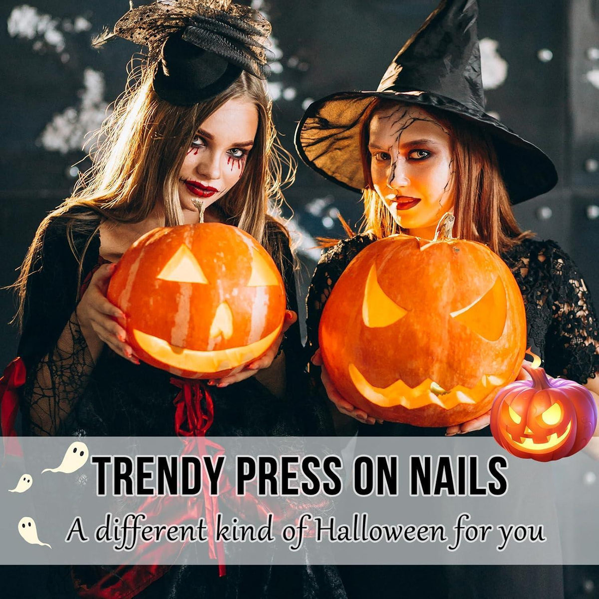 24 Eckige Halloween Nägel Schwarz Glitzer & Nude Rosa Press On Nails