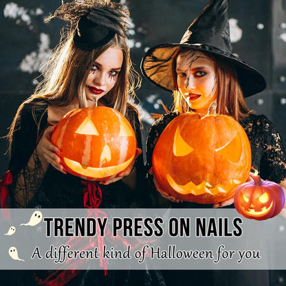 24 Eckige Halloween Nägel Schwarz Glitzer & Nude Rosa Press On Nails