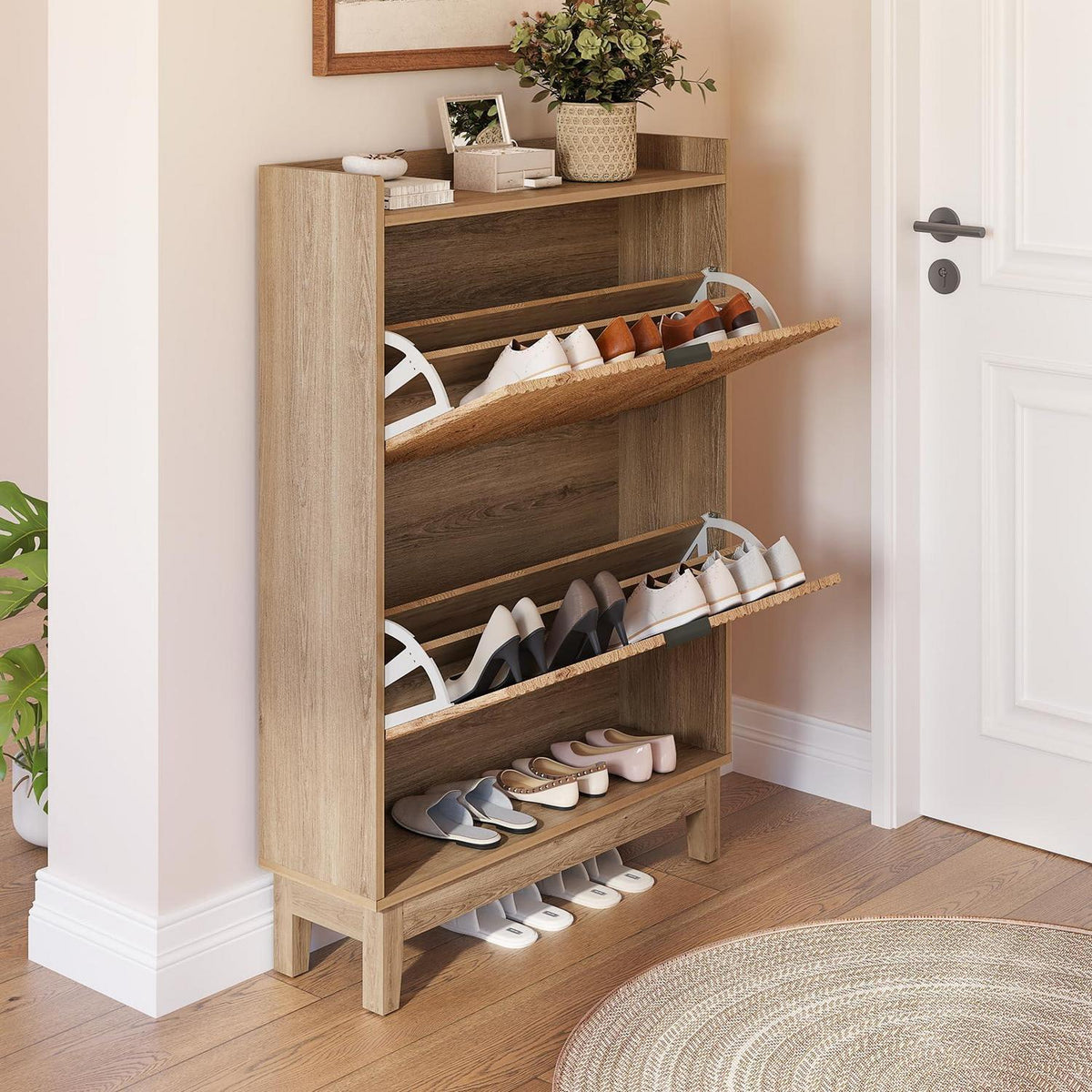 Schuhschrank Schmal mit Schubladen & Regalen – Braun