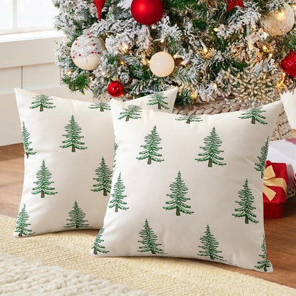 Weihnachtliche Kissenbezüge 2er Set 50x50 cm, Weihnachtsbaum Beige