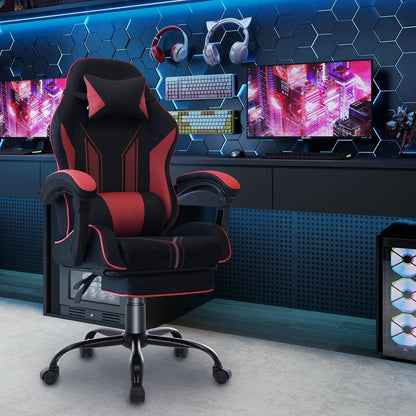 Ergonomischer Gaming Stuhl mit Fußstütze & Lendenkissen – Schwarz