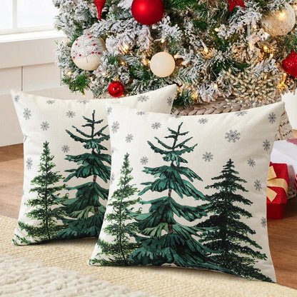 Weihnachtliche Kissenbezüge 2er Set 45x45 cm Baum & Schneeflocken