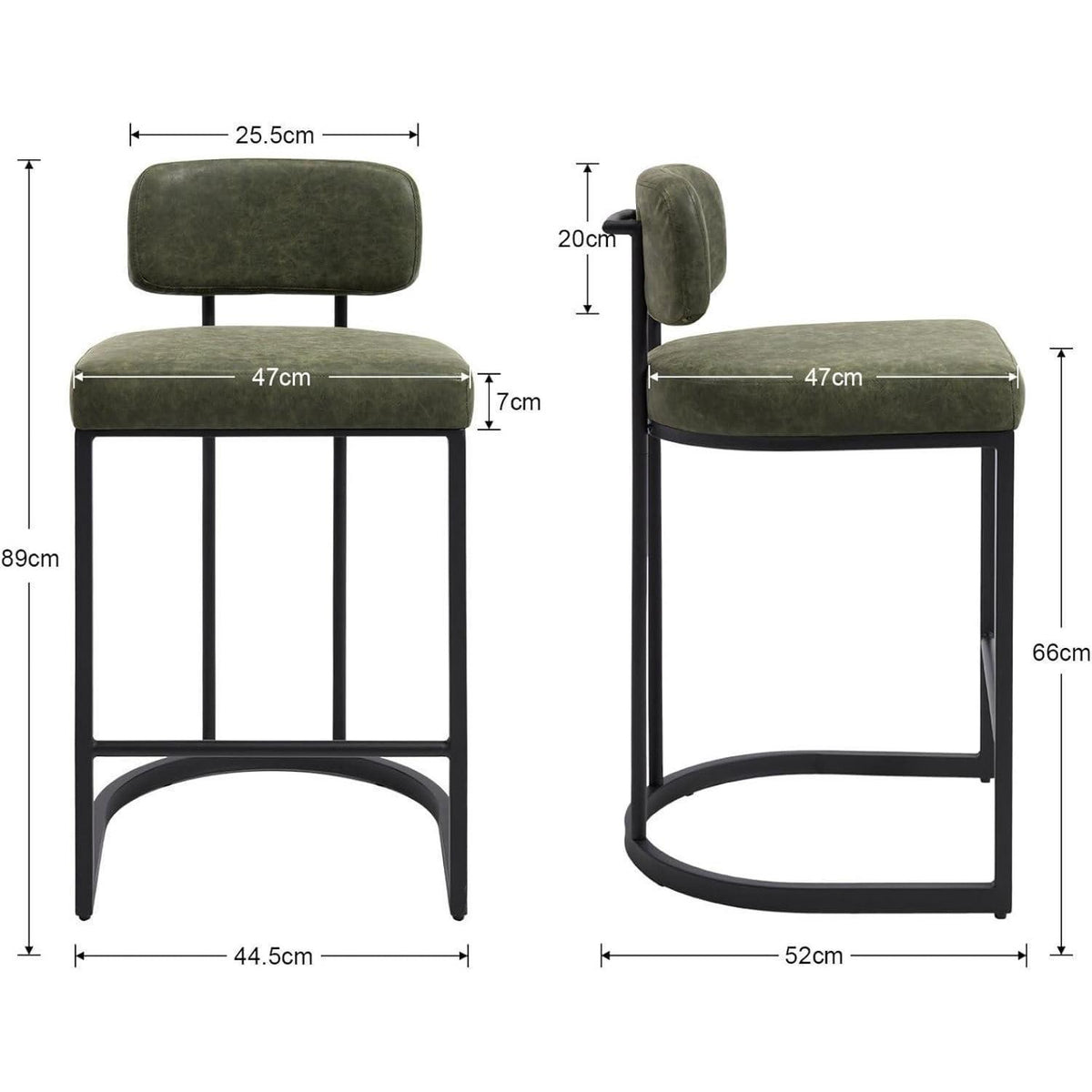 Grüner Barhocker mit Fußstütze – 2er Set, Industriestil