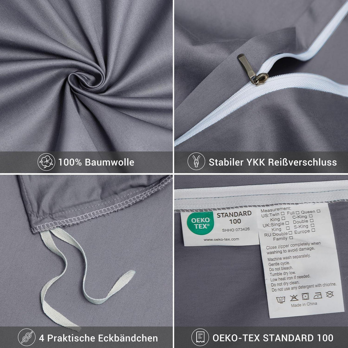 Mako Satin Bettwäsche Set 200x220 Hellgrau Baumwolle
