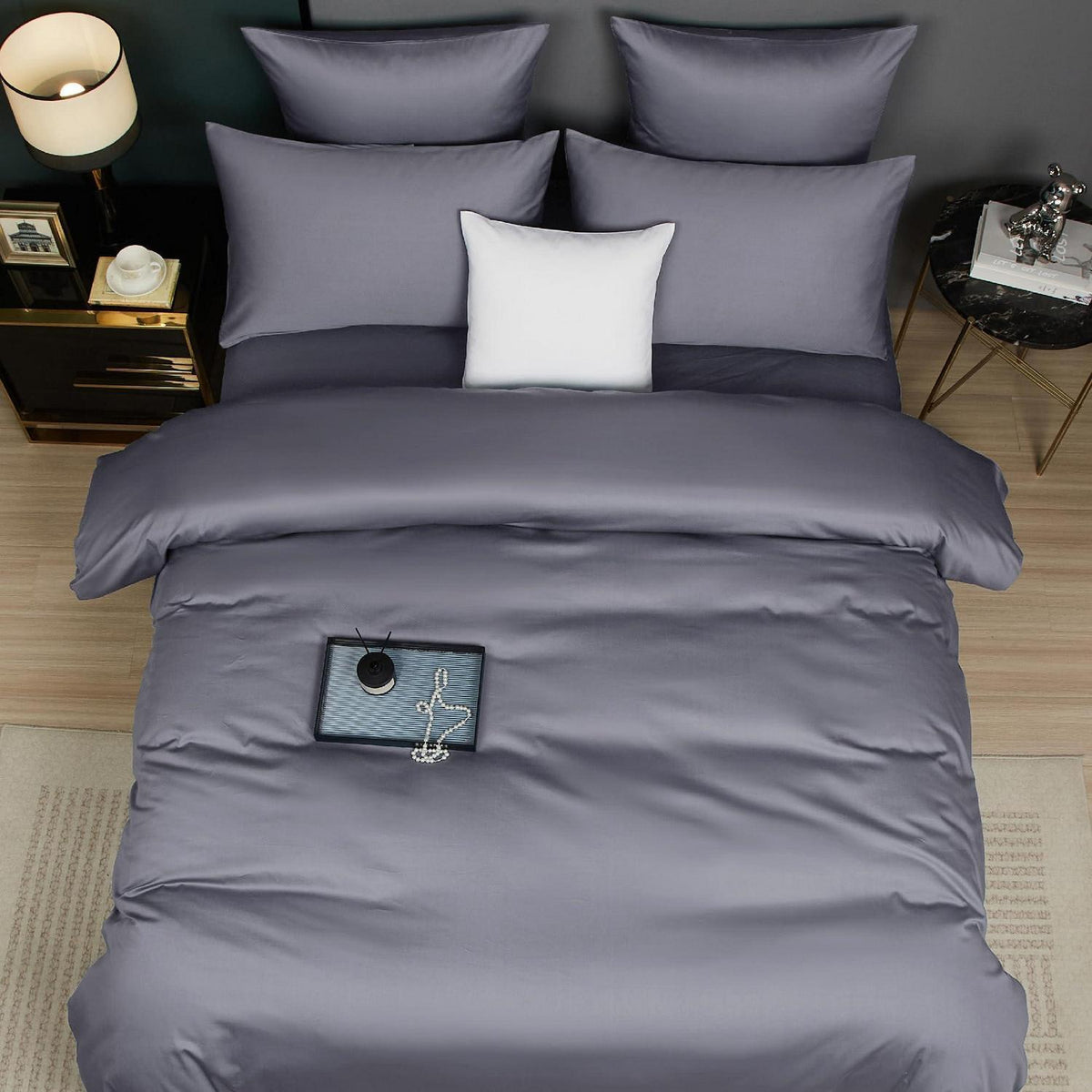 Mako Satin Bettwäsche Set 200x220 Hellgrau Baumwolle