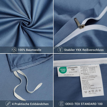 Mako Satin Bettwäsche Set 135x200 Blau Marine 4tlg.