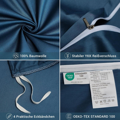 Mako Satin Bettwäsche Set 200x200 Petrol Blau 3-teilig