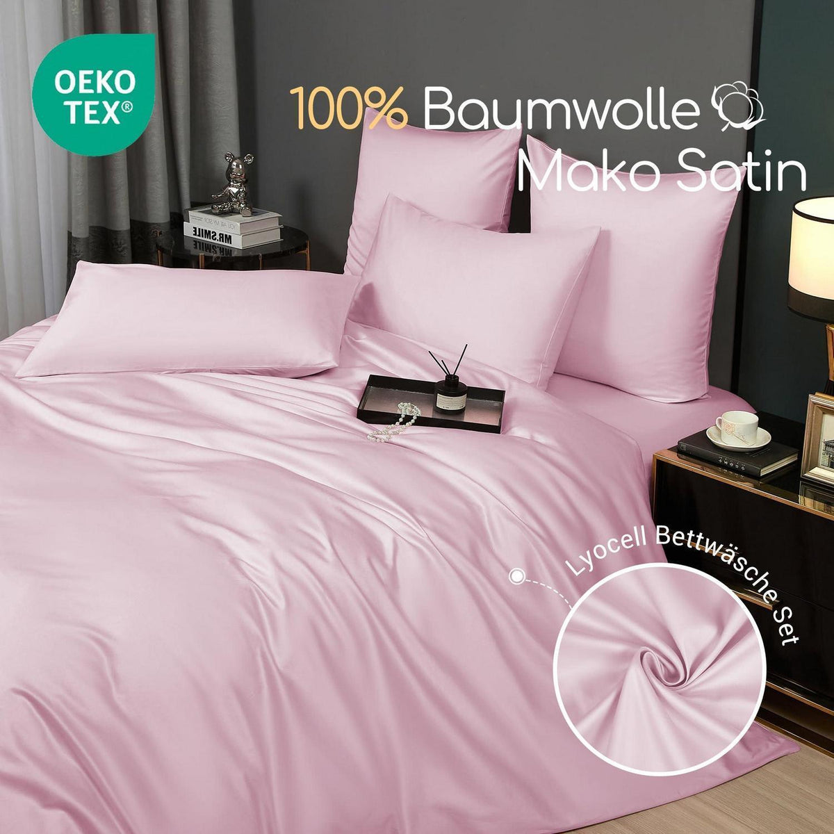 Mako Satin Bettwäsche Set Rosa Altrosa 200x220 cm 3-teilig