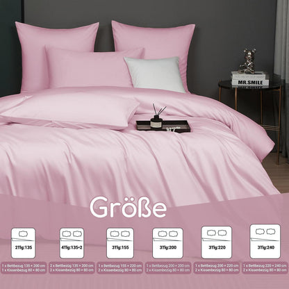Mako Satin Bettwäsche Set Rosa Altrosa 200x220 cm 3-teilig