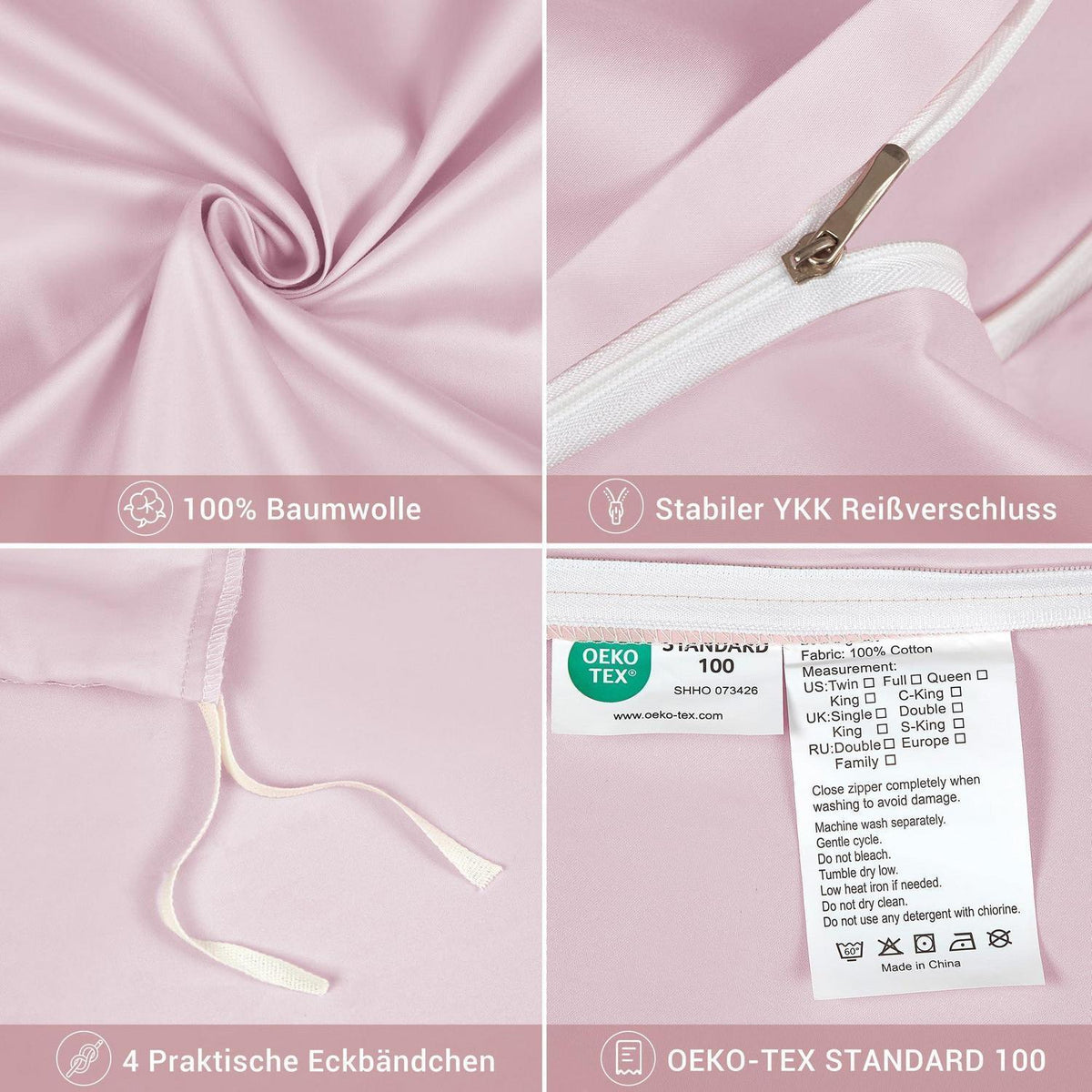 Mako Satin Bettwäsche Set Rosa Altrosa 200x220 cm 3-teilig