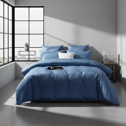 Mako Satin Bettwäsche Set 200x200 Blau Marine Uni