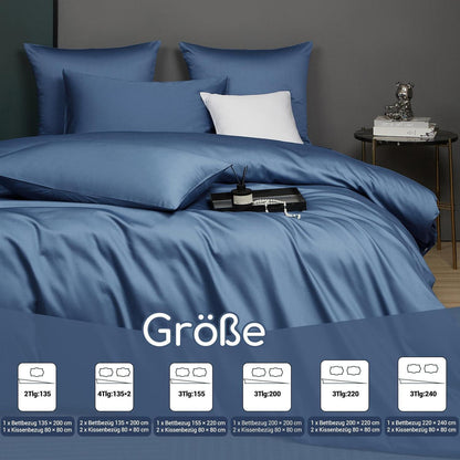 Mako Satin Bettwäsche Set 200x200 Blau Marine Uni