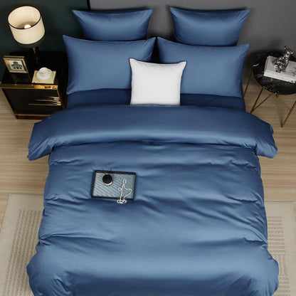 Mako Satin Bettwäsche Set 200x200 Blau Marine Uni