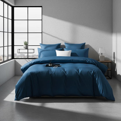 Mako Satin Bettwäsche Set 220x240 Petrol Blau 3-teilig