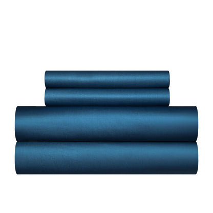 Mako Satin Bettwäsche Set 220x240 Petrol Blau 3-teilig