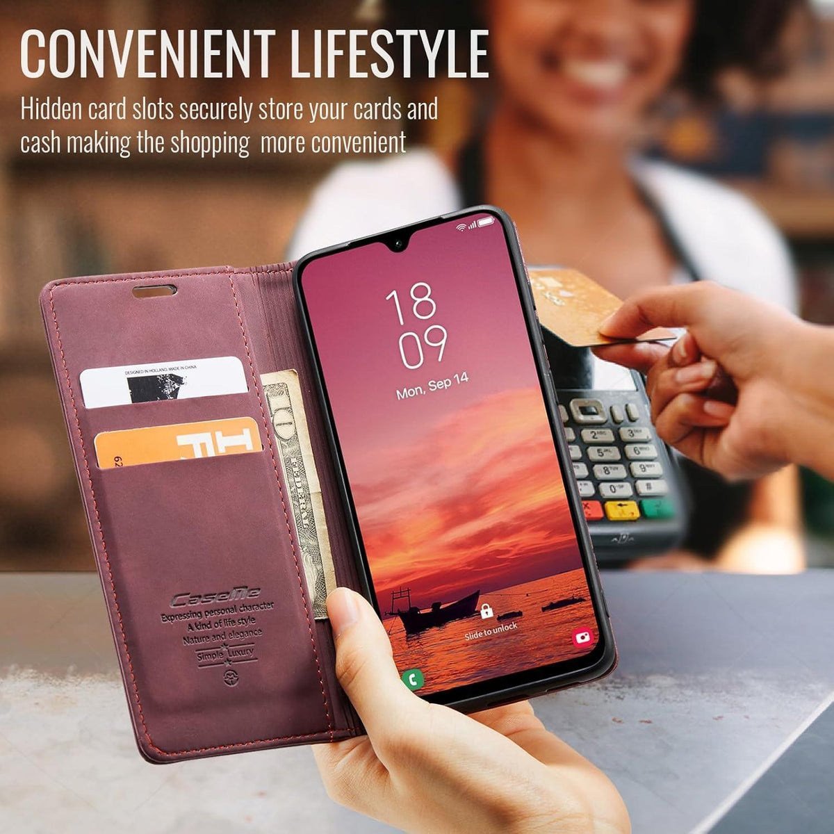 Klapphülle für Samsung Galaxy A17 4G/5G, Weinrot in Lederoptik