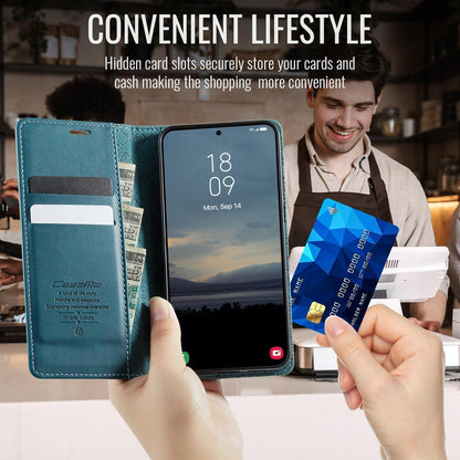 Handyhülle Samsung Galaxy A17 5G Klapphülle mit RFID Kartenfach Blaugrün in Lederoptik