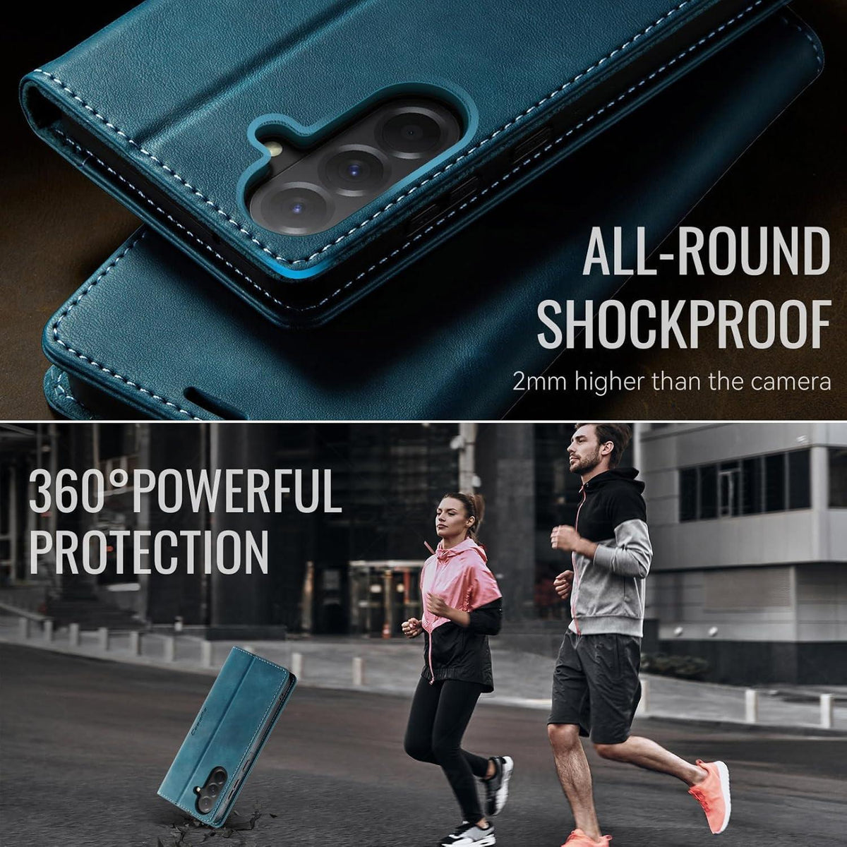 Handyhülle Samsung Galaxy A17 5G Klapphülle mit RFID Kartenfach Blaugrün in Lederoptik