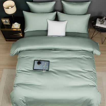 Mako Satin Bettwäsche 135x200, Grün-Salbeigrün, 4-teilig