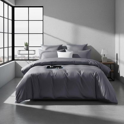 Mako Satin Bettwäsche Set 220x240 Hellgrau Anthrazit 3-teilig