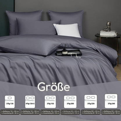 Mako Satin Bettwäsche Set 220x240 Hellgrau Anthrazit 3-teilig