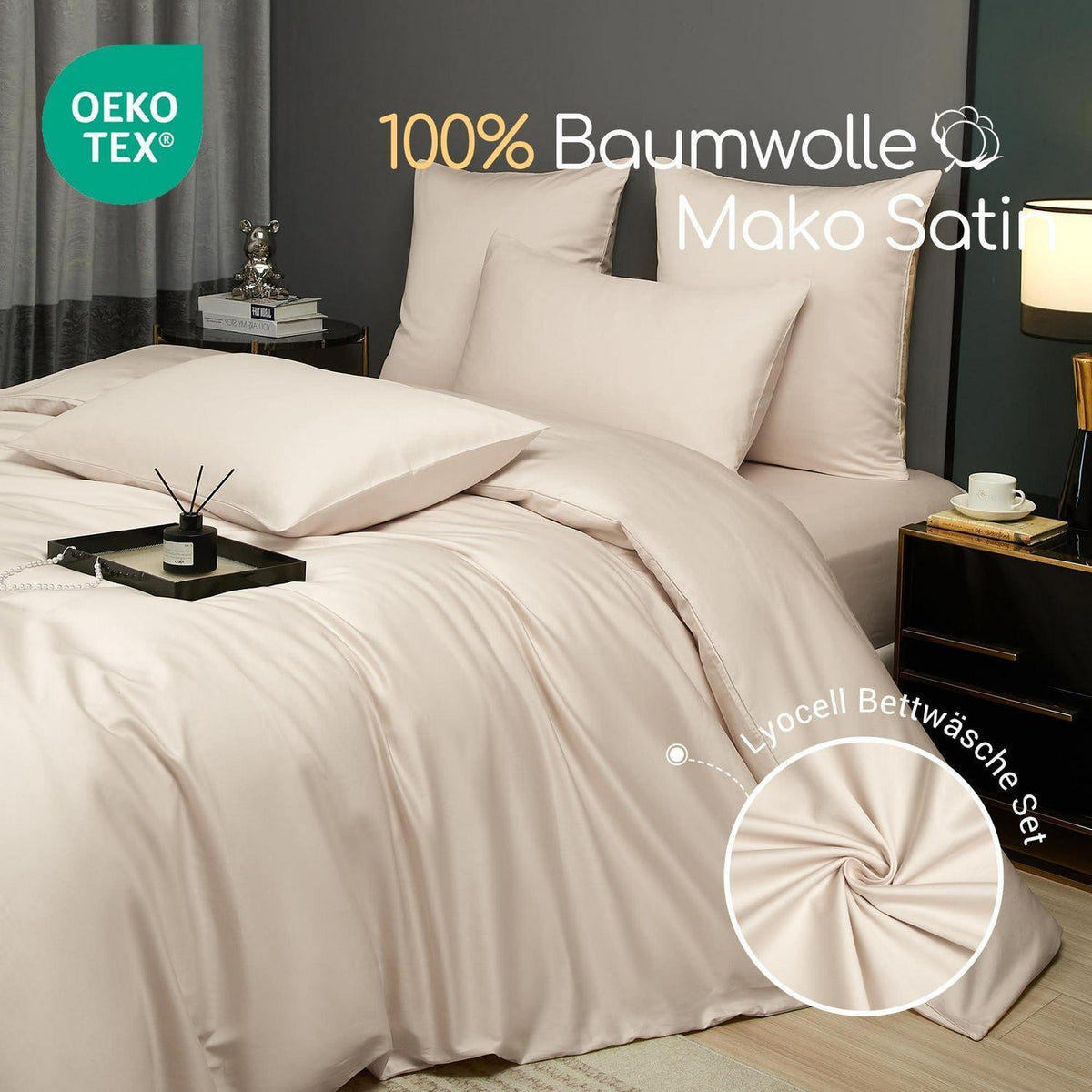 Mako Satin Bettwäsche Set 200x220 Braun – 3-teilig Baumwolle