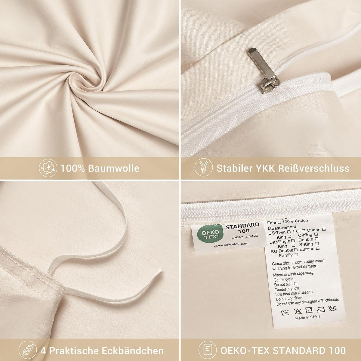 Mako Satin Bettwäsche Set 200x220 Braun – 3-teilig Baumwolle