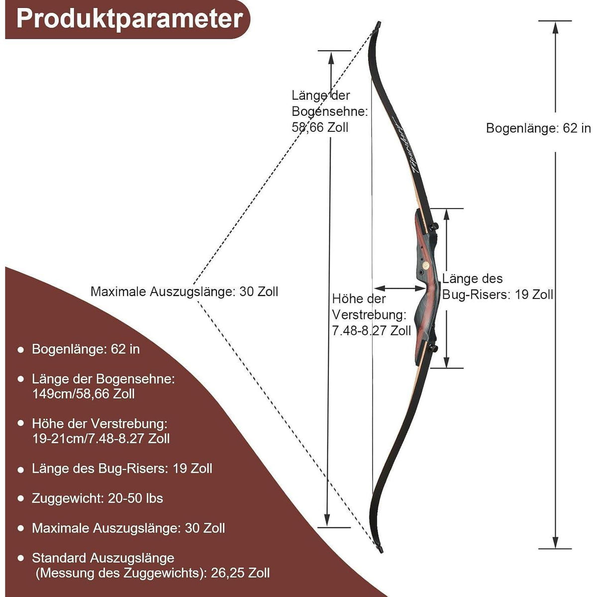62" Recurvebogen 20-50 lbs – Einsteigerbogen für Erwachsene