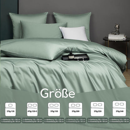Mako Satin Bettwäsche Set Grün 200x200 cm, 3-teilig
