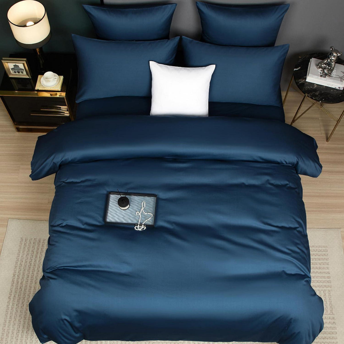 Mako Satin Bettwäsche Set 200x220 Petrol Blau 3-teilig