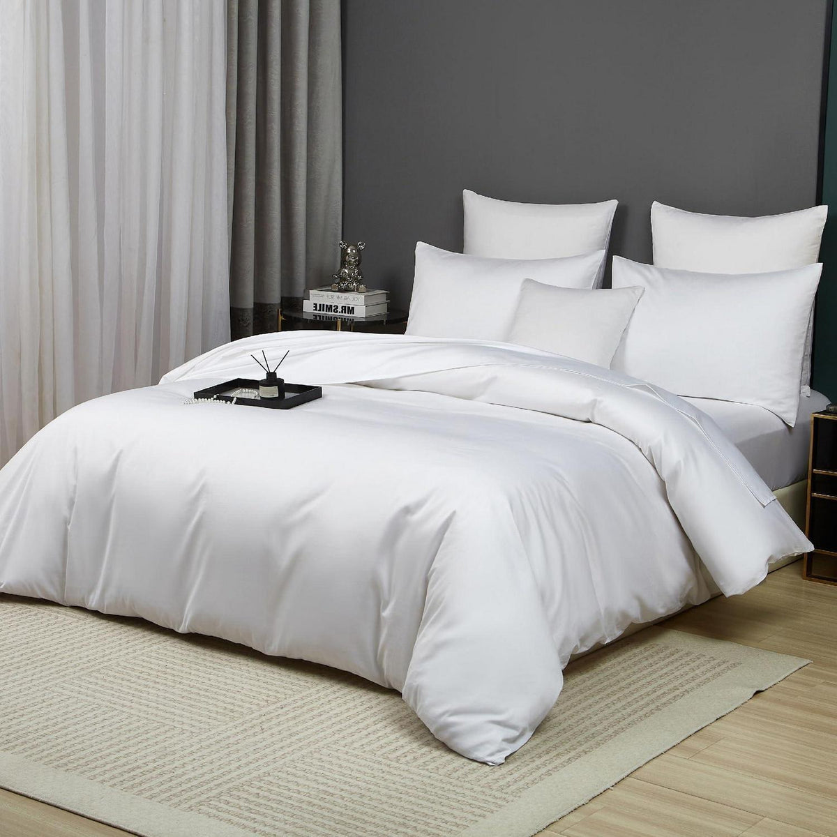 Mako Satin Bettwäsche Set 200x220 Weiß 3-teilig Baumwolle