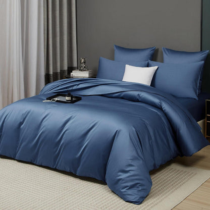 Mako Satin Bettwäsche Set 200x220 Blau Marine 3-teilig